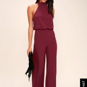 Lulu’s Burgundy Backless Wide Leg Jumpsuit